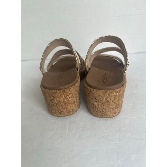 Skechers Beverley Arch Fit Sparkly Gold/Tan Wedge Slip On Strappy Sandals 7 - Picture 8 of 11